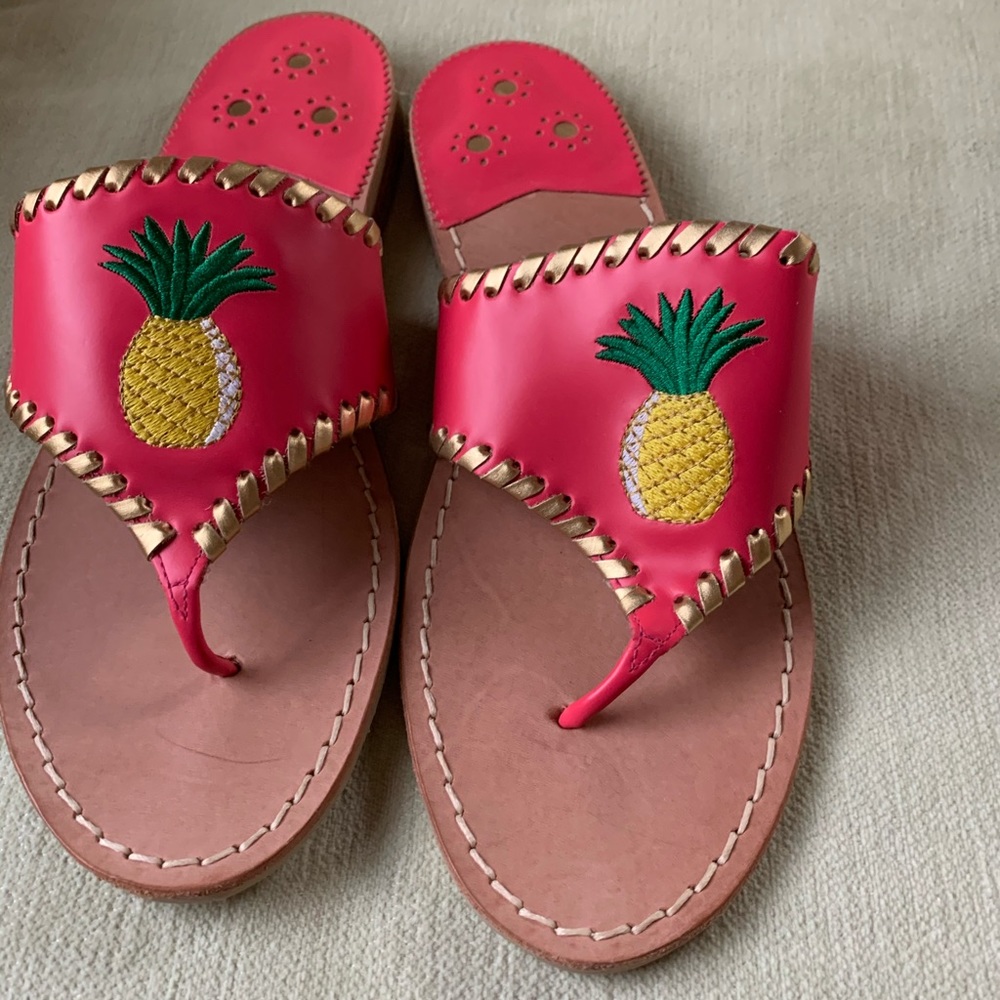 Jack Rogers pineapple embroidered sandals